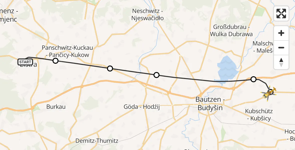 Flugroute Rettungshubschrauber Elstra - Bautzen Flugplatz, 23 Juli 2026, 12:38