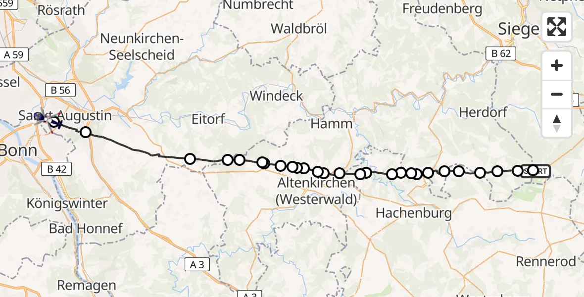 Flugroute Polizeihubschrauber Burbach - Bonn-Hangelar Flugplatz, 23 Juli 2026, 12:41