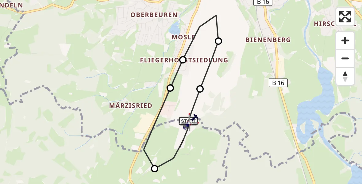 Flugroute Polizeihubschrauber Kaufbeuren - Kaufbeuren, 23 Juli 2026, 12:45