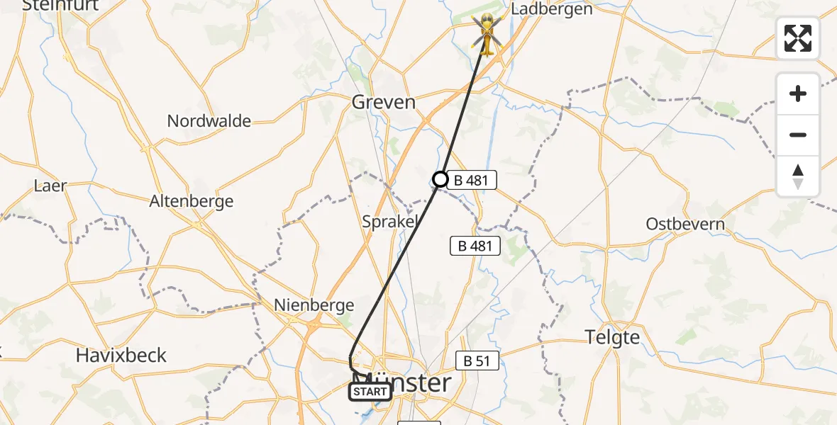 Flugroute Ambulanzhubschrauber Münster - Christoph  Westfalen-ADAC, 23 Juli 2026, 13:02