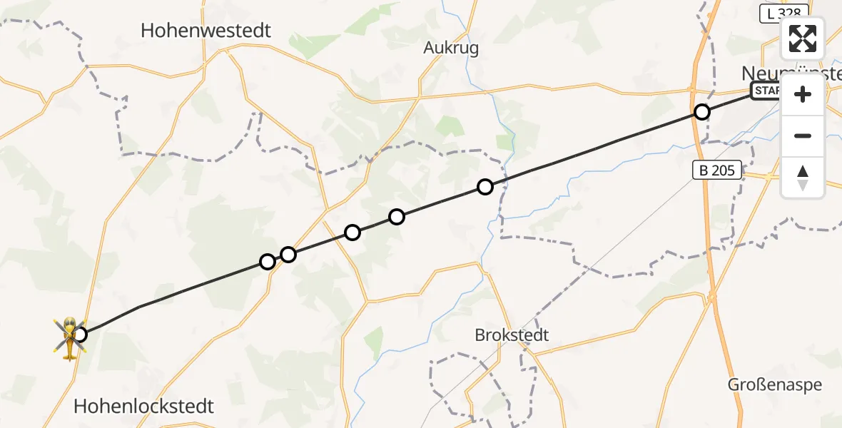 Flugroute Rettungshubschrauber Neumünster - Itzehoe Hungriger Wolf Flugplatz, 23 Juli 2026, 13:13