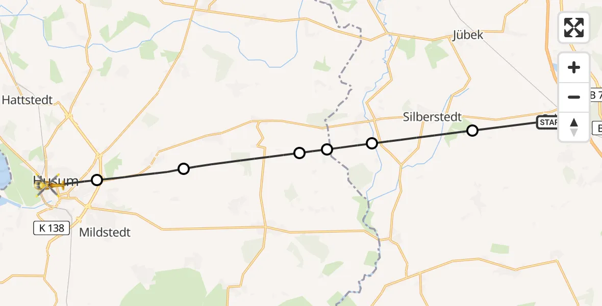 Flugroute Ambulanzhubschrauber Schuby - Husum, 23 Juli 2026, 13:13