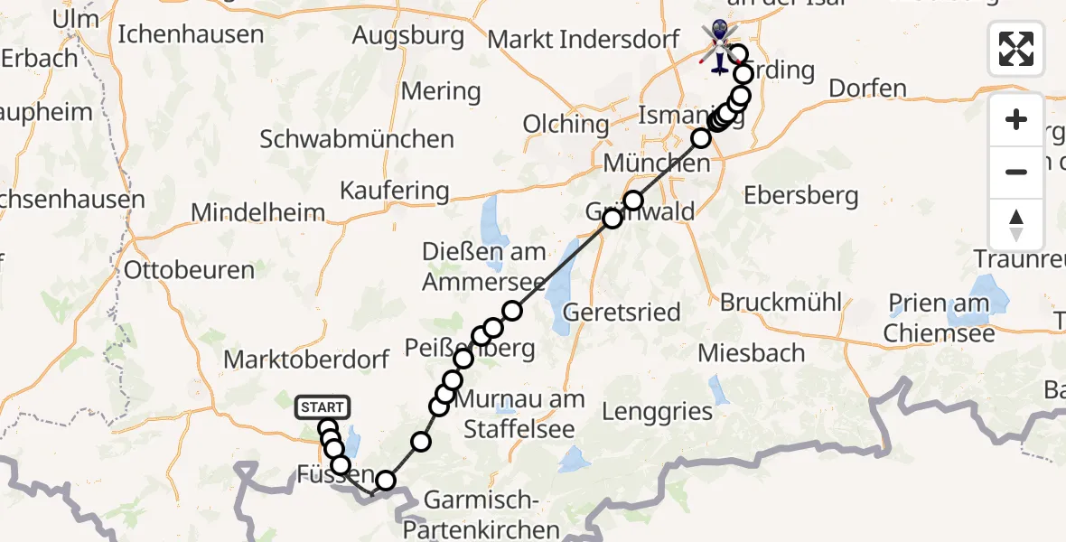 Flugroute Polizeihubschrauber Stötten a.Auerberg - München Flughafen, 23 Juli 2026, 13:17