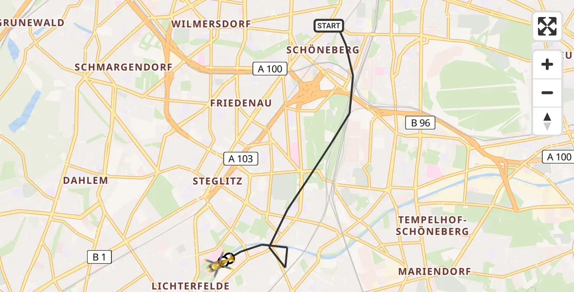 Flugroute Rettungshubschrauber Berlin - Charité Clinic Benjamin Franklin Campus, 23 Juli 2026, 13:20