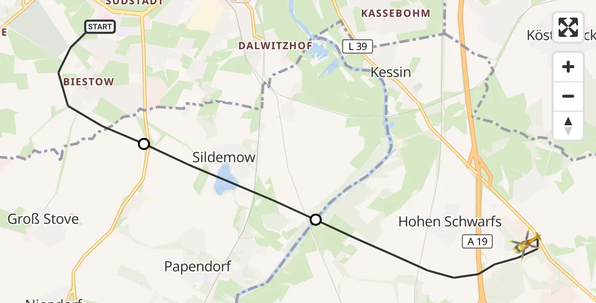 Flugroute Ambulanzhubschrauber Rostock - Dummerstorf, 23 Juli 2026, 13:29