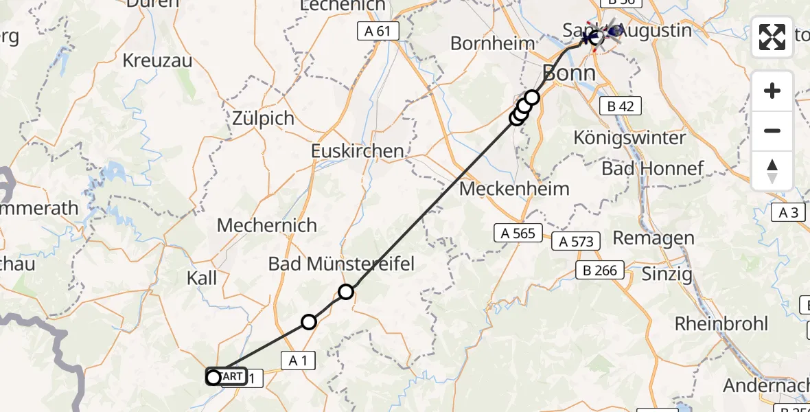 Flugroute Polizeihubschrauber Blankenheim - Sankt Augustin, 23 Juli 2026, 13:31