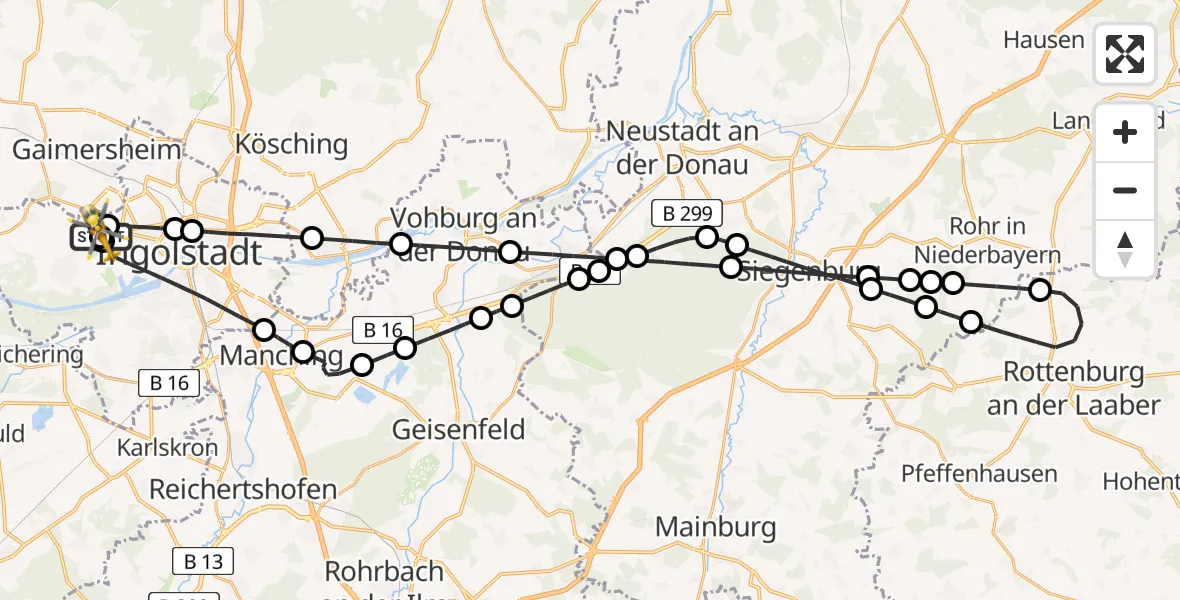 Flugroute Rettungshubschrauber Ingolstadt Hospital - Ingolstadt Hospital, 23 Juli 2026, 13:48