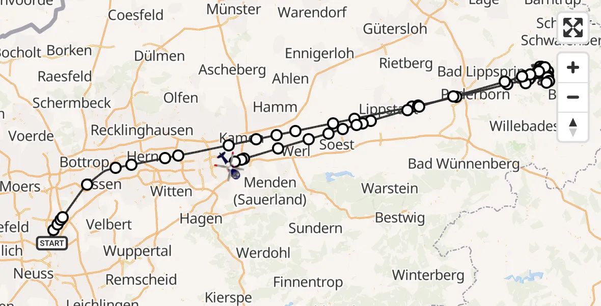Flugroute Polizeihubschrauber Düsseldorf Flughafen - Dortmund Flughafen, 23 Juli 2026, 13:49