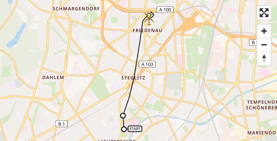 Flugroute Rettungshubschrauber Charité Clinic Benjamin Franklin Campus - Berlin, 23 Juli 2026, 13:50