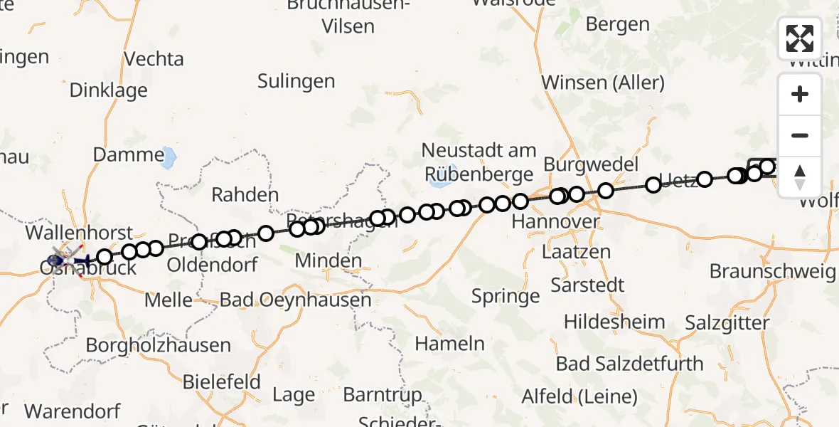 Flugroute Polizeihubschrauber Gifhorn Bundespolizei Hubschrauberlandeplatz - Osnabrück, 23 Juli 2026, 14:09