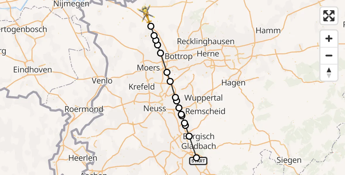 Flugroute Rettungshubschrauber Köln Bonn Flughafen - Hamminkeln, 23 Juli 2026, 14:20