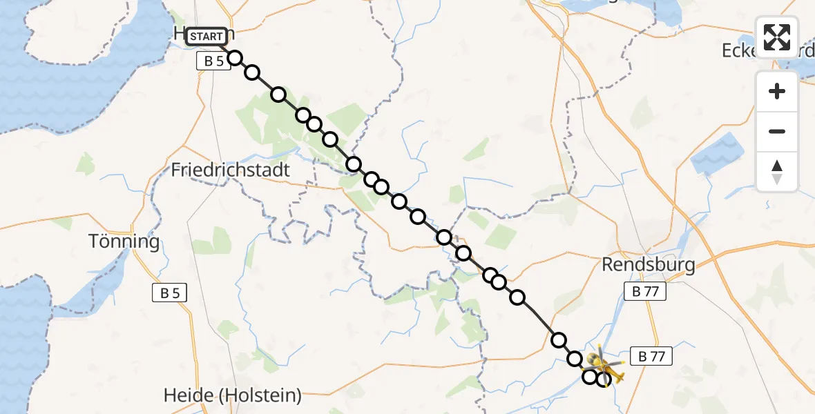 Flugroute Ambulanzhubschrauber Husum - Hörsten, 23 Juli 2026, 14:21