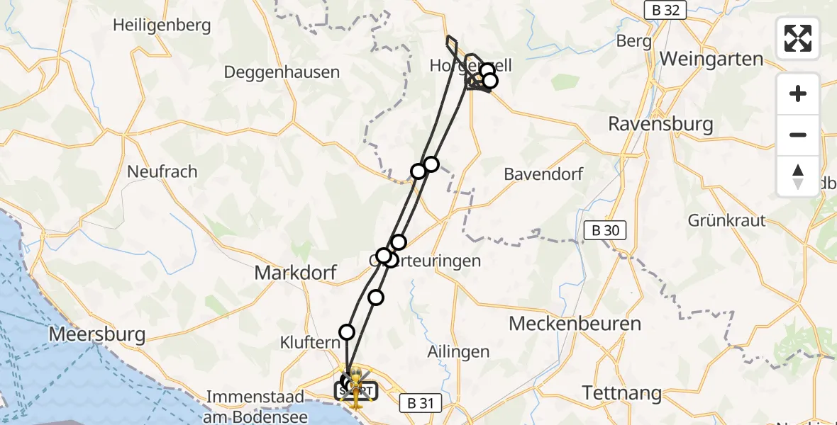 Flugroute Rettungshubschrauber Friedrichshafen Hospital - Friedrichshafen Hospital, 23 Juli 2026, 14:25