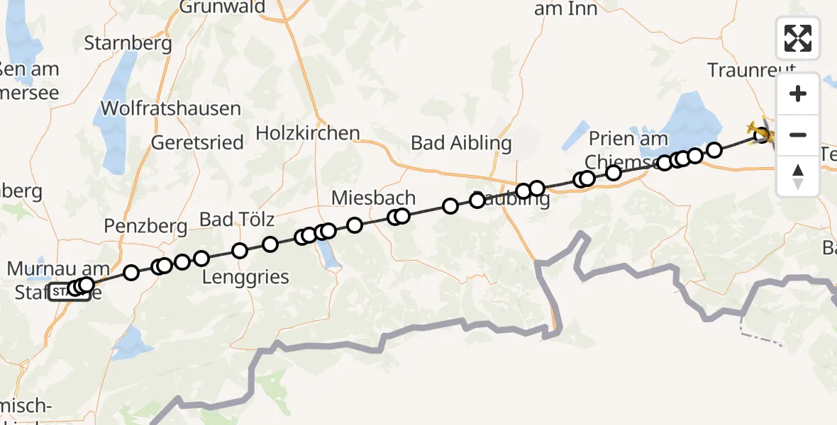 Flugroute Rettungshubschrauber Murnau a.Staffelsee - Traunstein, 23 Juli 2026, 14:28