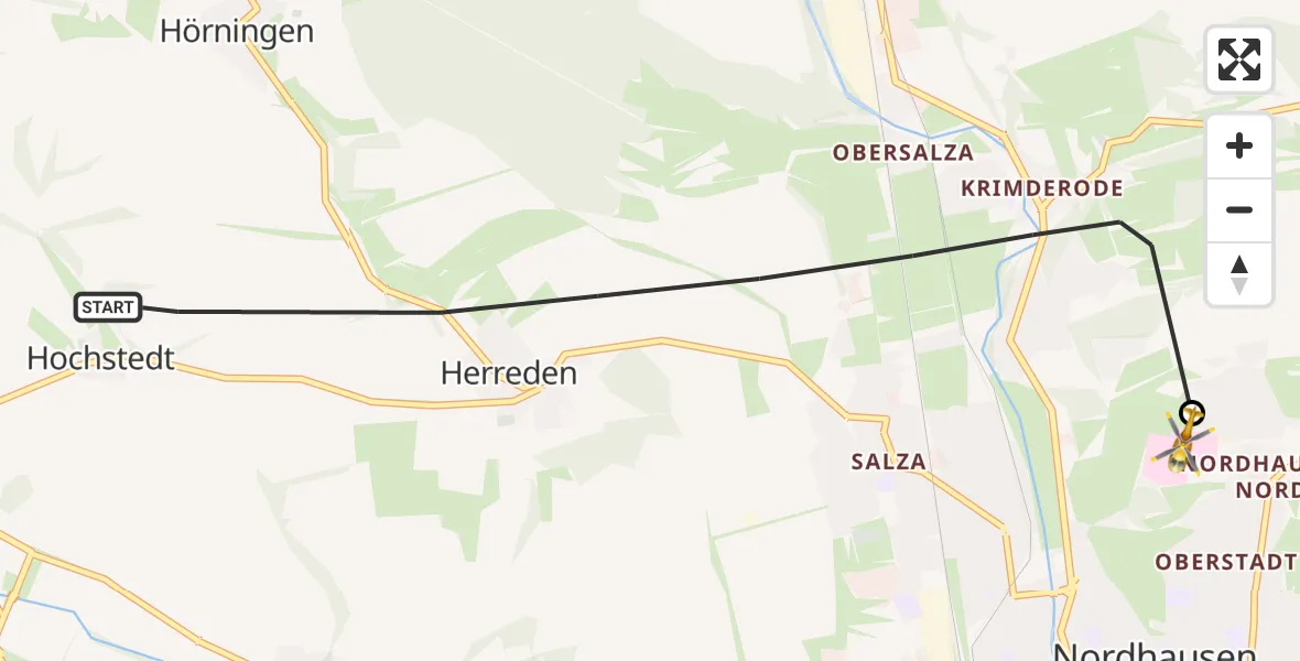 Flugroute Rettungshubschrauber Nordhausen - Südharz Hospital Nordhausen, 23 Juli 2026, 14:29