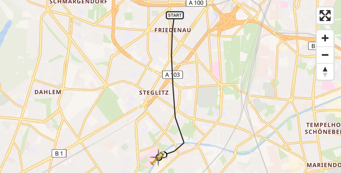 Flugroute Rettungshubschrauber Berlin - Charité Clinic Benjamin Franklin Campus, 23 Juli 2026, 14:29