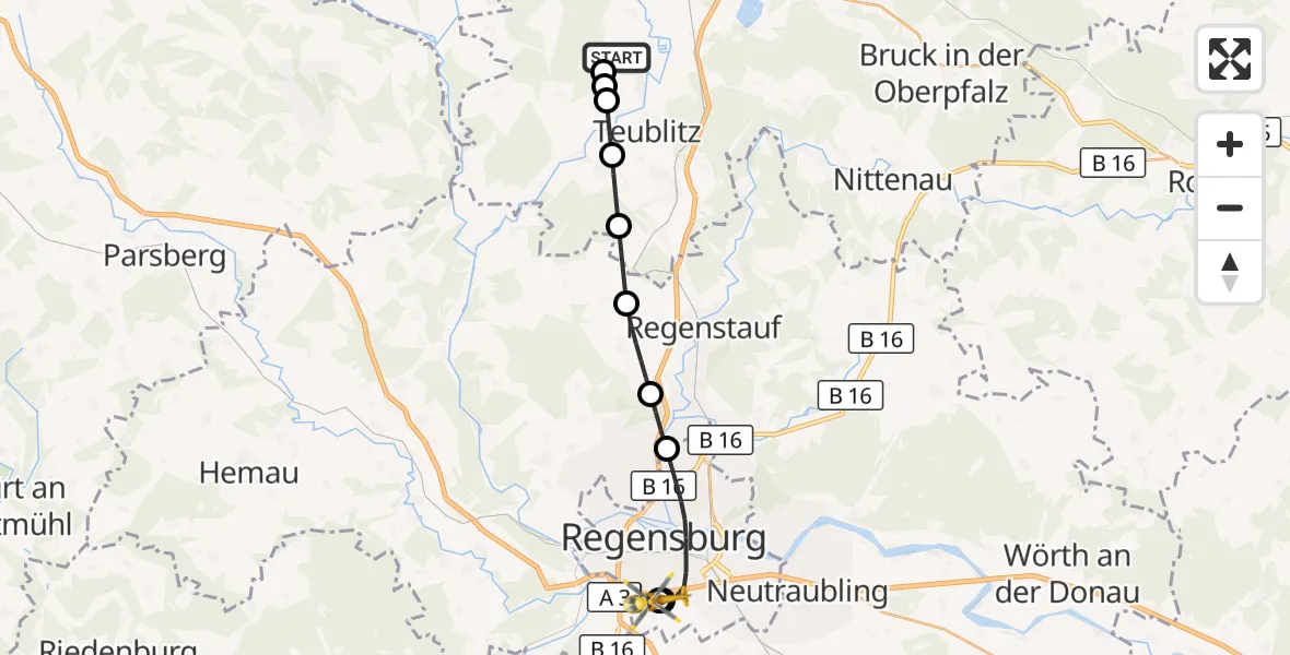 Flugroute Ambulanzhubschrauber Schwandorf - DRF Air Rescue Station Regensburg / Regensburg University Hospital, 23 Juli 2026, 14:37
