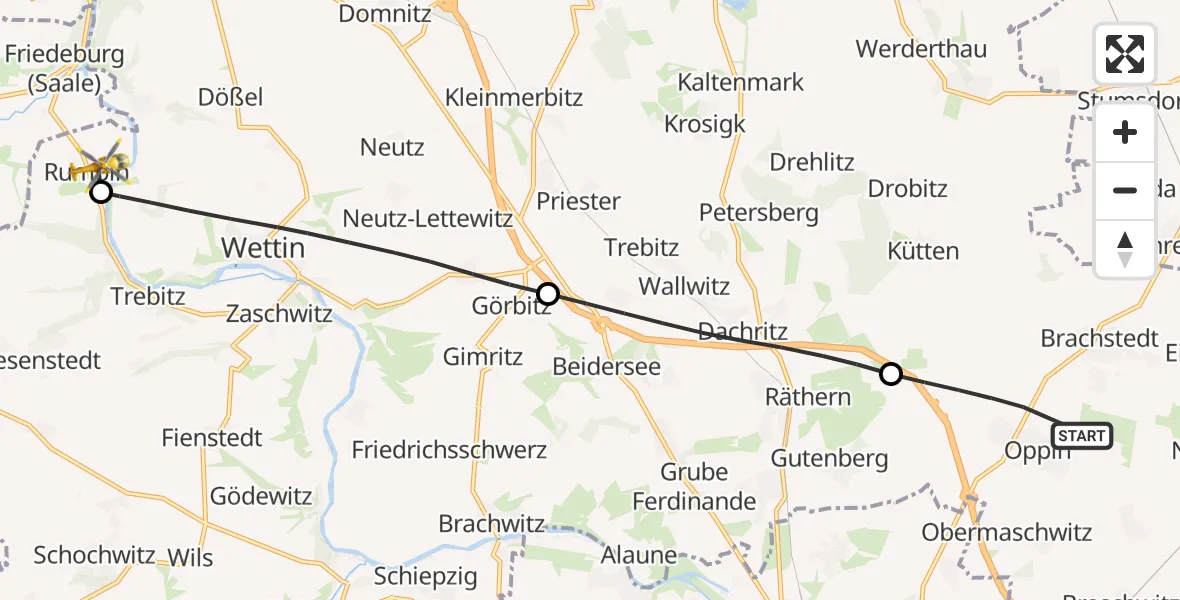 Flugroute Rettungshubschrauber Landsberg - Salzatal, 23 Juli 2026, 14:47