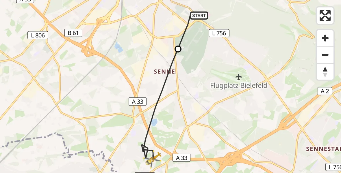 Flugroute Rettungshubschrauber Luftrettungszentrum Bielefeld - Bielefeld, 23 Juli 2026, 14:51