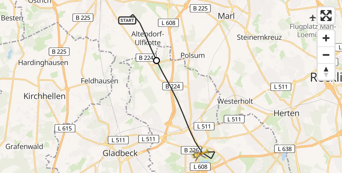 Flugroute Rettungshubschrauber Dorsten - Gelsenkirchen, 23 Juli 2026, 14:54