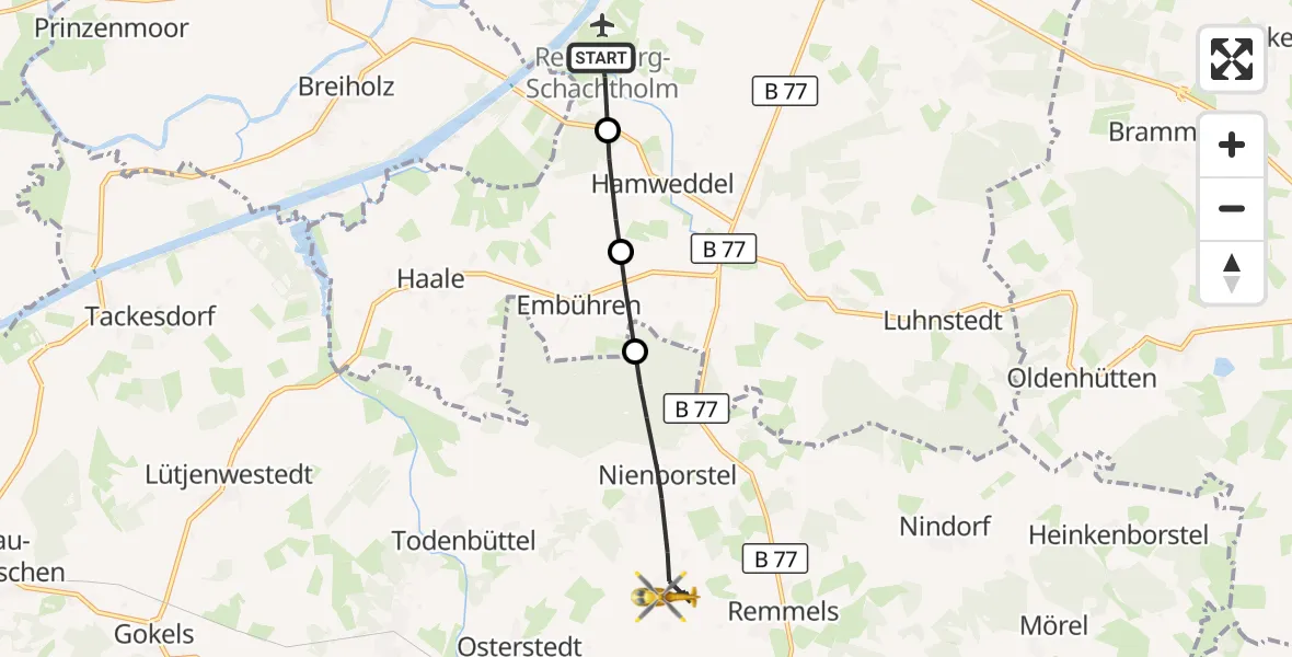 Flugroute Ambulanzhubschrauber Hörsten - Nienborstel, 23 Juli 2026, 15:05