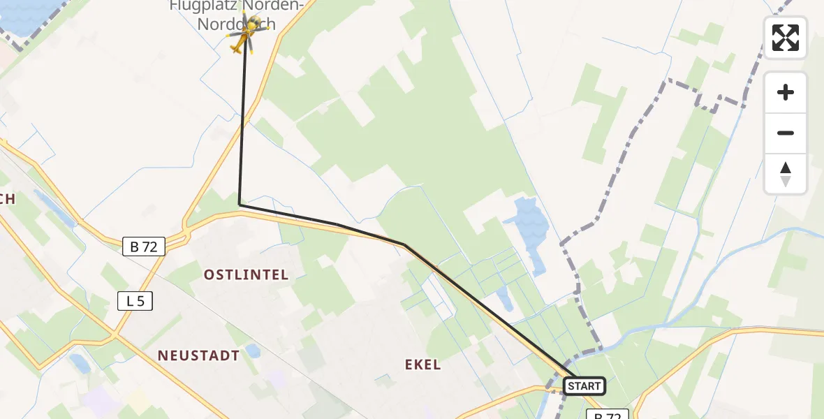 Flugroute Ambulanzhubschrauber Norden - Norden, 23 Juli 2026, 15:08