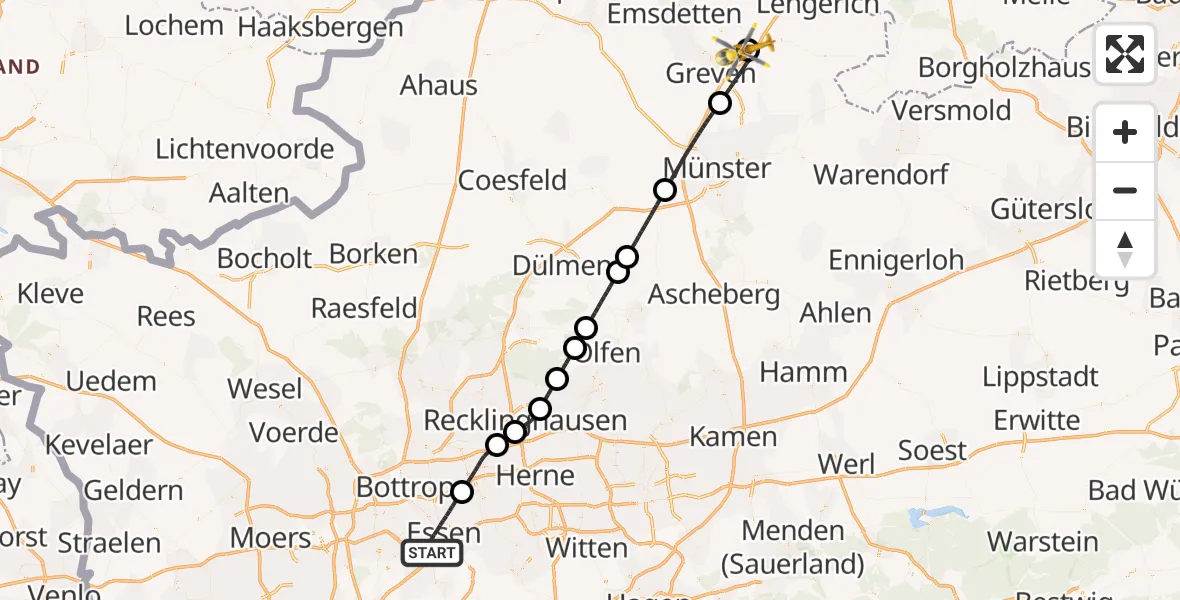 Flugroute Ambulanzhubschrauber Essen - Christoph  Westfalen-ADAC, 23 Juli 2026, 15:10