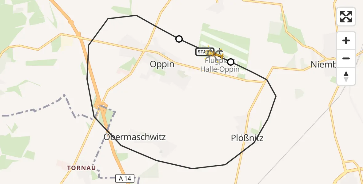 Flugroute Rettungshubschrauber Halle-Oppin Flugplatz - Halle-Oppin Flugplatz, 23 Juli 2026, 15:14