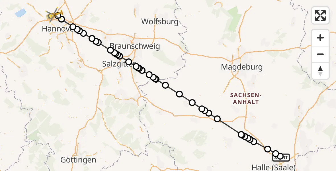 Flugroute Rettungshubschrauber Halle-Oppin Flugplatz - Flughafen Hannover, 23 Juli 2026, 15:17