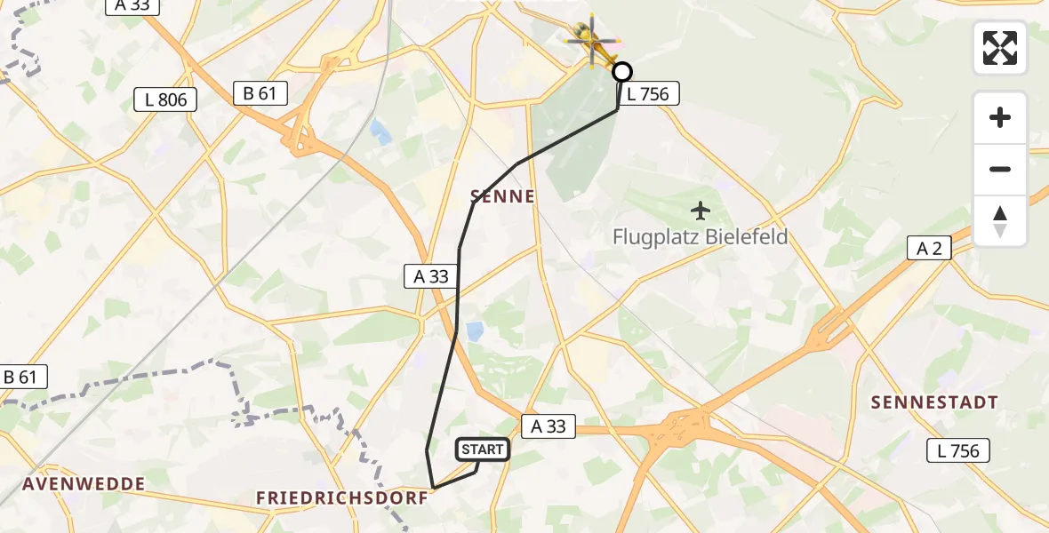 Flugroute Rettungshubschrauber Bielefeld - Luftrettungszentrum Bielefeld, 23 Juli 2026, 15:29