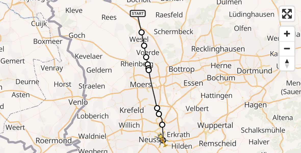 Flugroute Rettungshubschrauber Hamminkeln - Düsseldorf University Hospital, 23 Juli 2026, 15:30