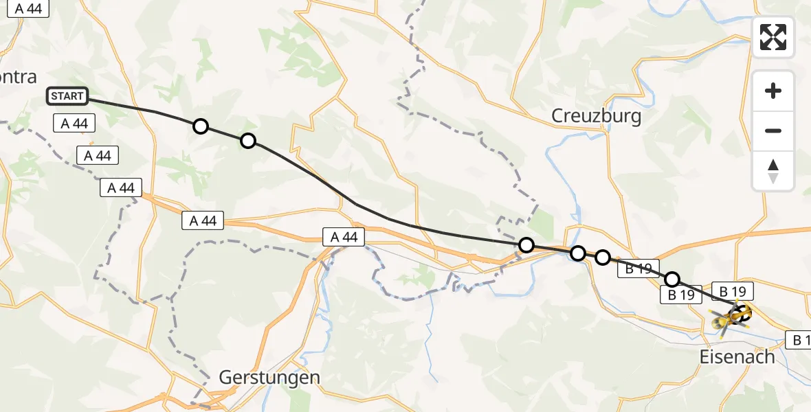 Flugroute Rettungshubschrauber Sontra - Sankt Georg Hospital Eisenach, 23 Juli 2026, 15:31