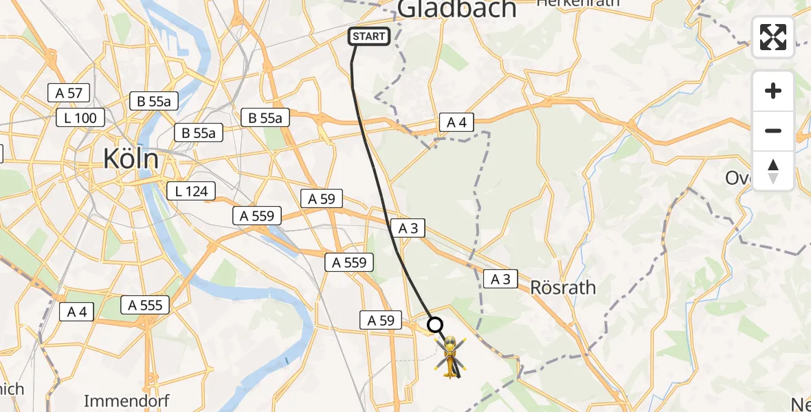 Flugroute Ambulanzhubschrauber Köln - Köln Bonn Flughafen, 23 Juli 2026, 15:32