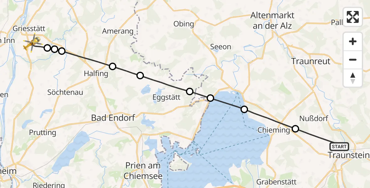 Flugroute Rettungshubschrauber Traunstein - Griesstätt, 23 Juli 2026, 15:35