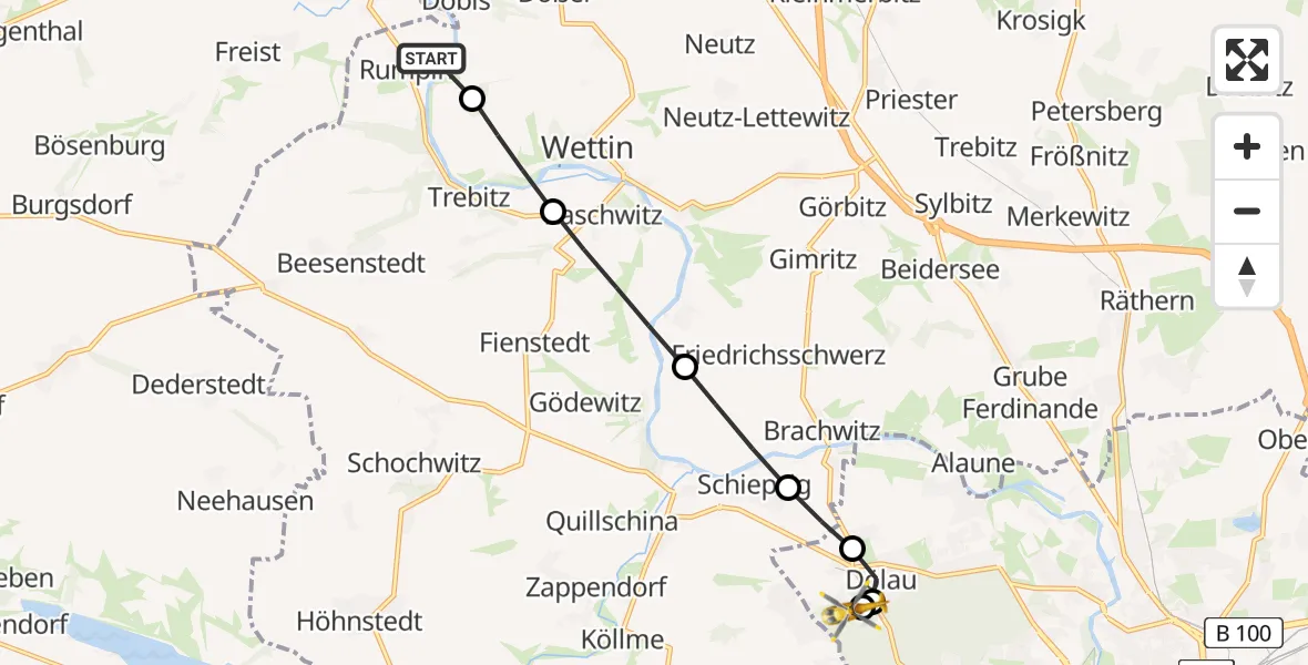 Flugroute Rettungshubschrauber Salzatal - Martha-Maria Halle-Dölau Hospital, 23 Juli 2026, 15:36