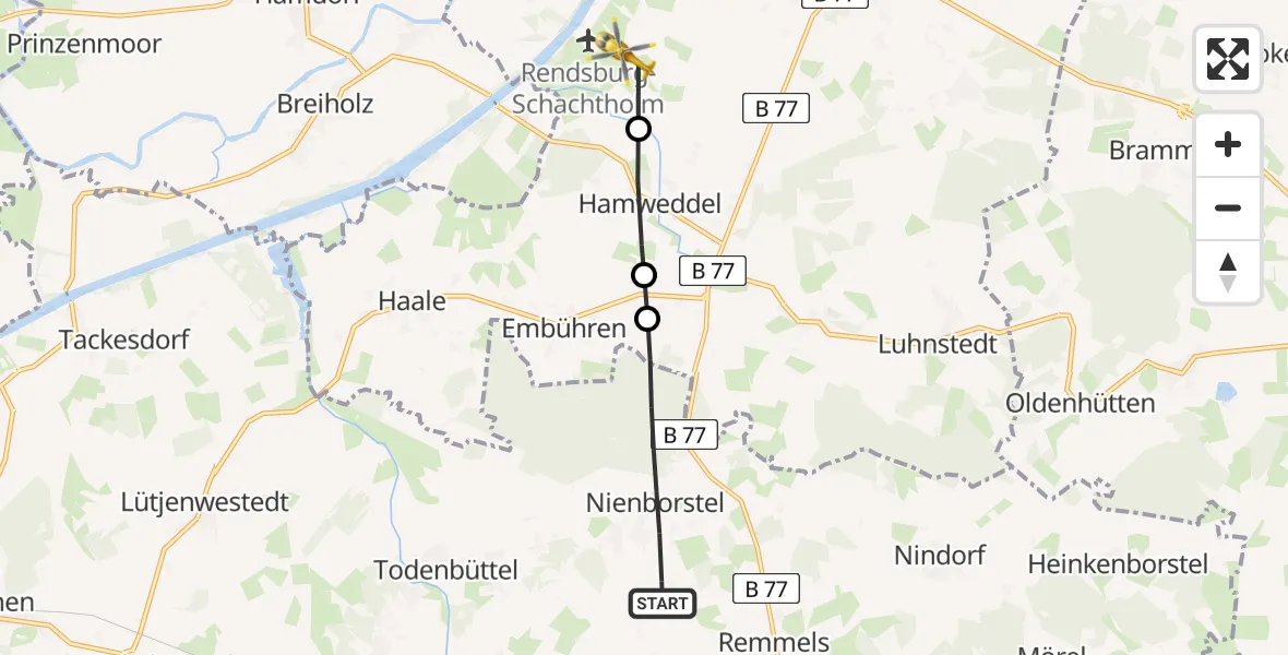 Flugroute Ambulanzhubschrauber Nienborstel - Hörsten, 23 Juli 2026, 15:39
