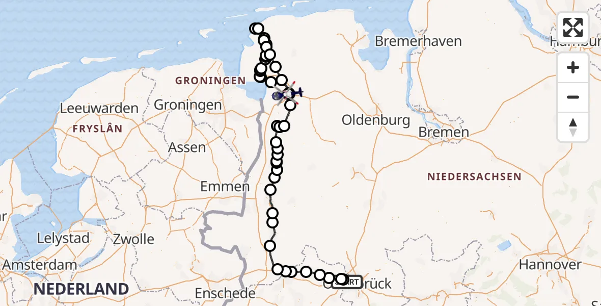 Flugroute Polizeihubschrauber Osnabrück - Flugplatz Leer-Papenburg, 23 Juli 2026, 15:43