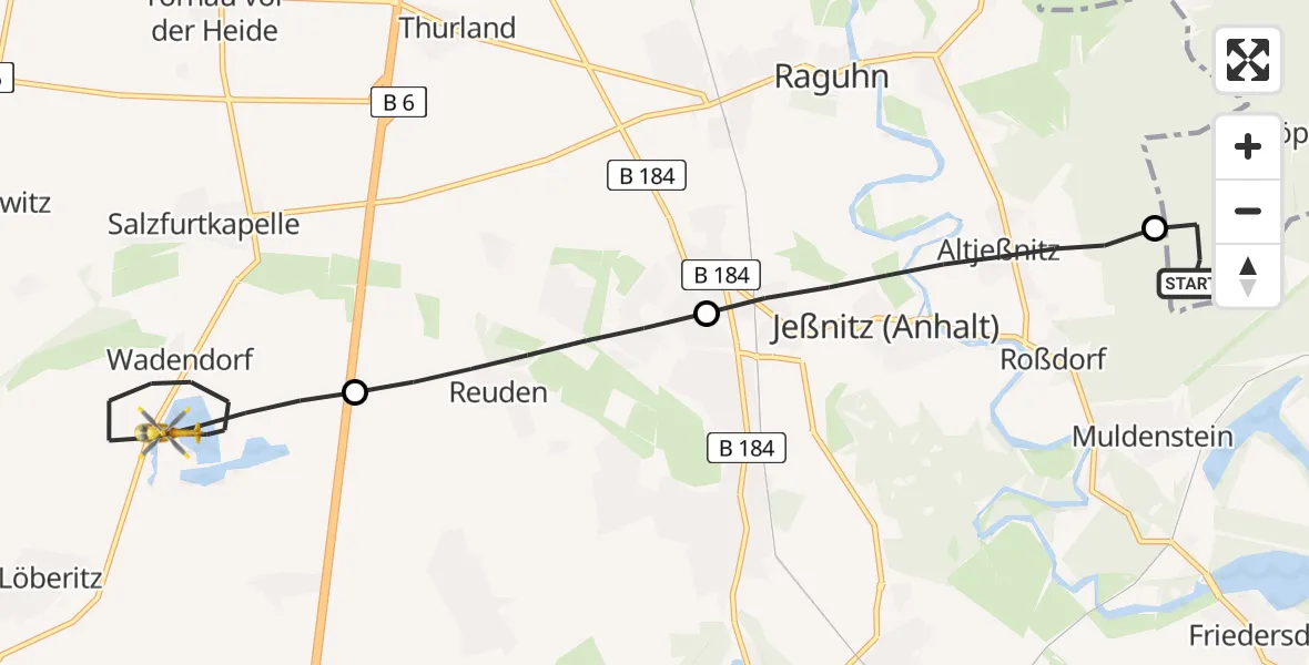 Flugroute Rettungshubschrauber Gräfenhainichen - Zörbig, 23 Juli 2026, 15:43