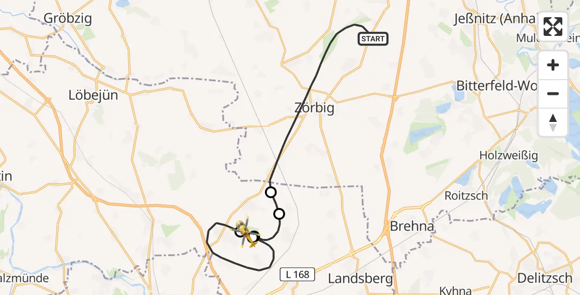 Flugroute Rettungshubschrauber Zörbig - Halle-Oppin Flugplatz, 23 Juli 2026, 15:53