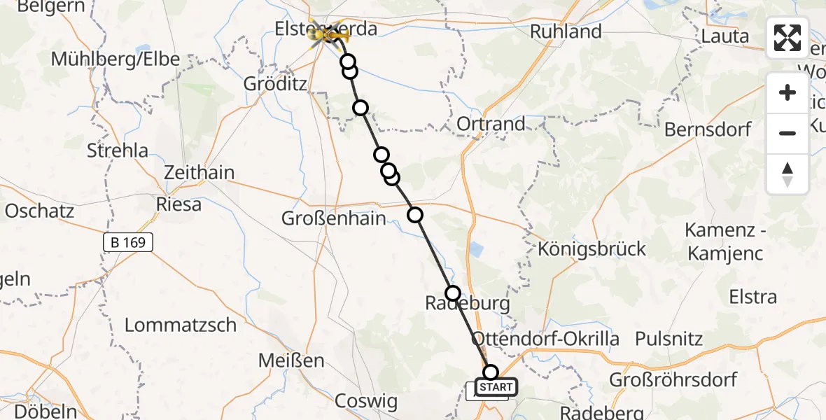 Flugroute Rettungshubschrauber Dresden Flughafen - Elbe-Elster Hospital Elsterwerda, 23 Juli 2026, 16:00