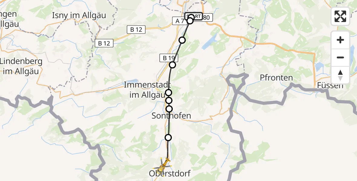 Flugroute Rettungshubschrauber Kempten-Durach Flugplatz - Oberstdorf, 23 Juli 2026, 16:01