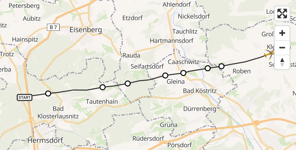 Flugroute Rettungshubschrauber Bad Klosterlausnitz - Gera, 23 Juli 2026, 16:22