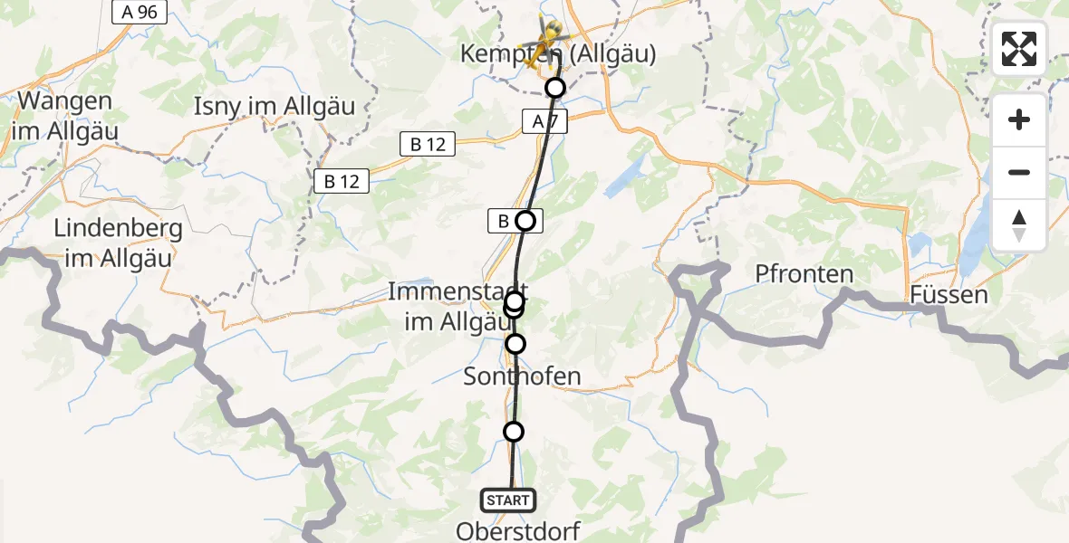 Flugroute Rettungshubschrauber Fischen i.Allgäu - Kempten (Allgäu), 23 Juli 2026, 16:41
