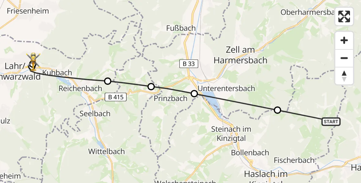 Flugroute Rettungshubschrauber Fischerbach - Ortenau Hospital Lahr-Ettenheim, 23 Juli 2026, 16:45