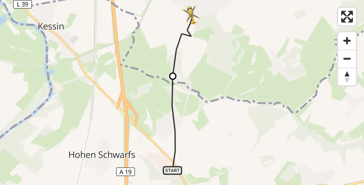 Flugroute Ambulanzhubschrauber Dummerstorf - Roggentin, 23 Juli 2026, 16:46