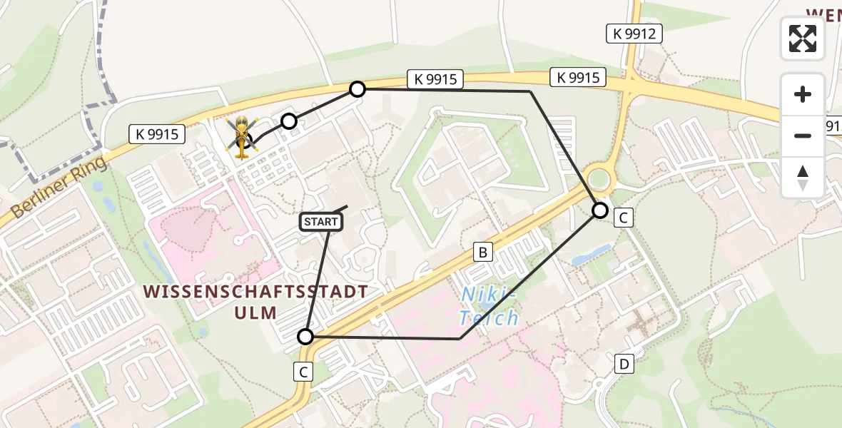 Flugroute Rettungshubschrauber Ulm Military Hospital Emergency - ADAC Air Rescue Station Ulm (Christoph 22), 23 Juli 2026, 16:49