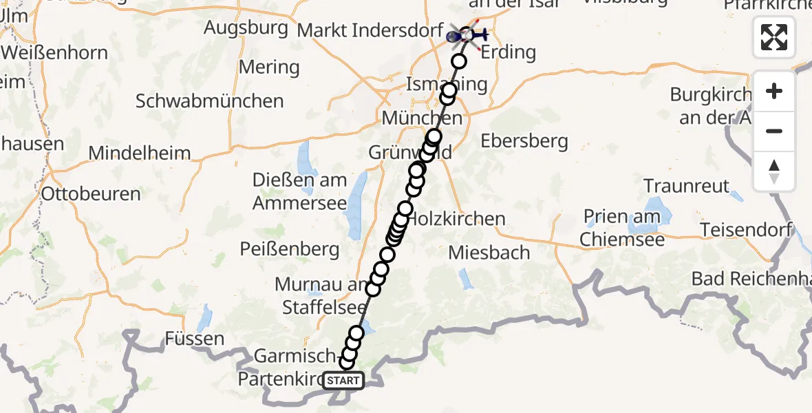 Flugroute Polizeihubschrauber Mittenwald - München Flughafen, 23 Juli 2026, 16:49