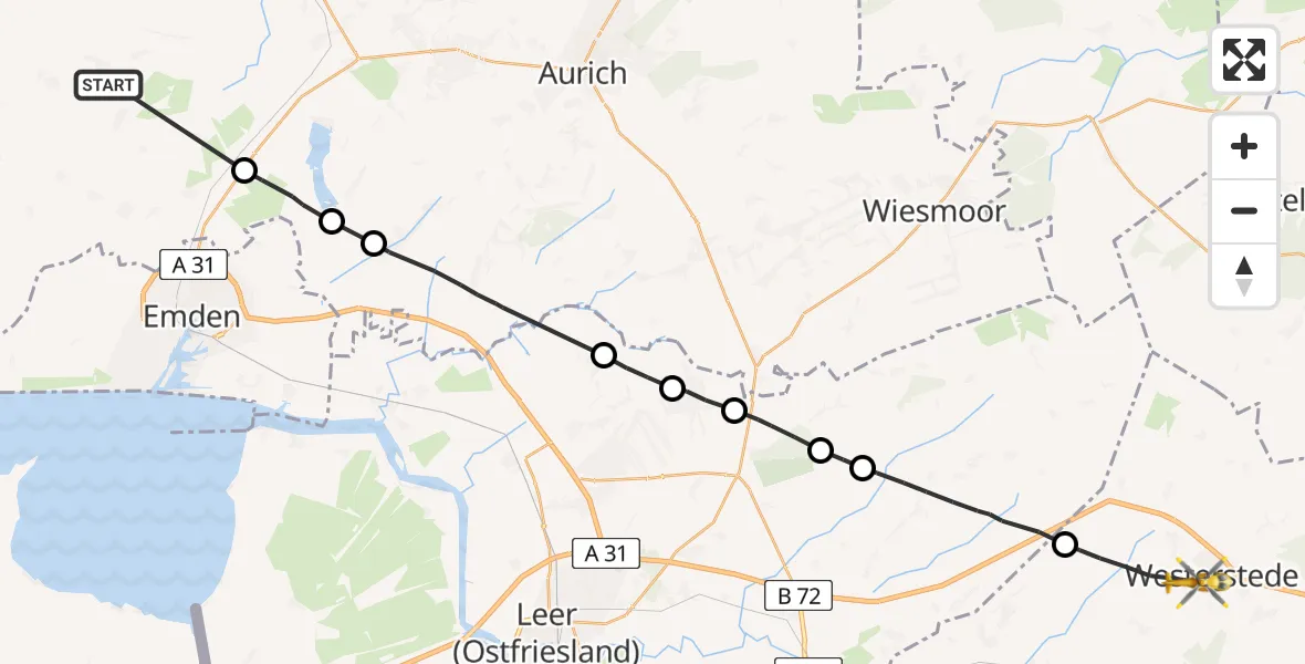 Flugroute Rettungshubschrauber Krummhörn - Westerstede, 23 Juli 2026, 16:54