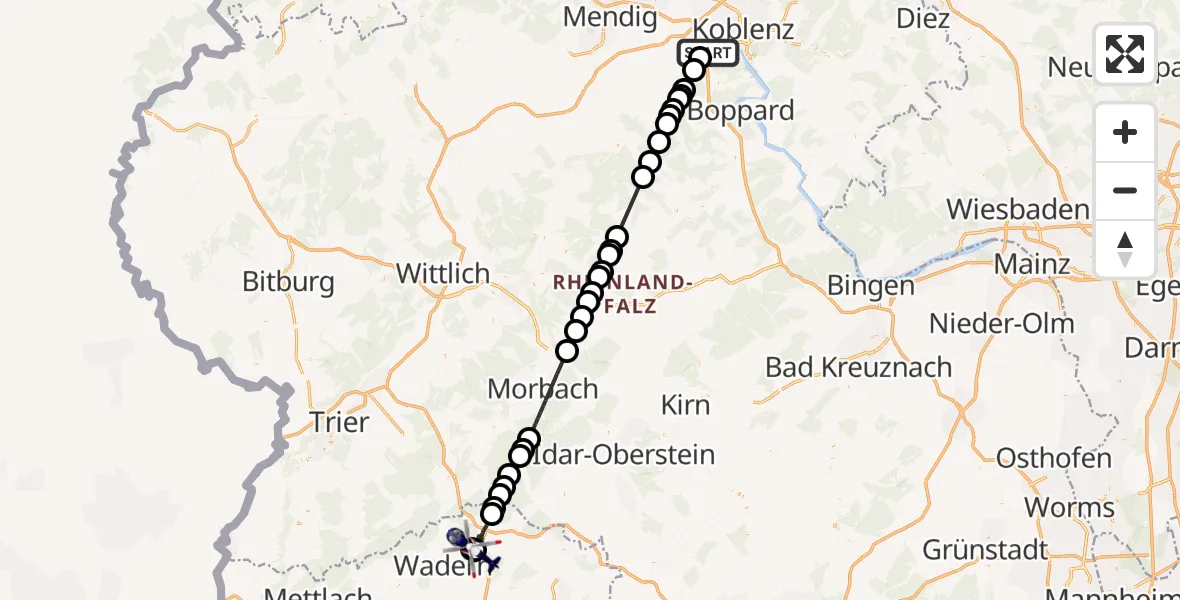 Flugroute Polizeihubschrauber Winningen - Nonnweiler, 23 Juli 2026, 16:56