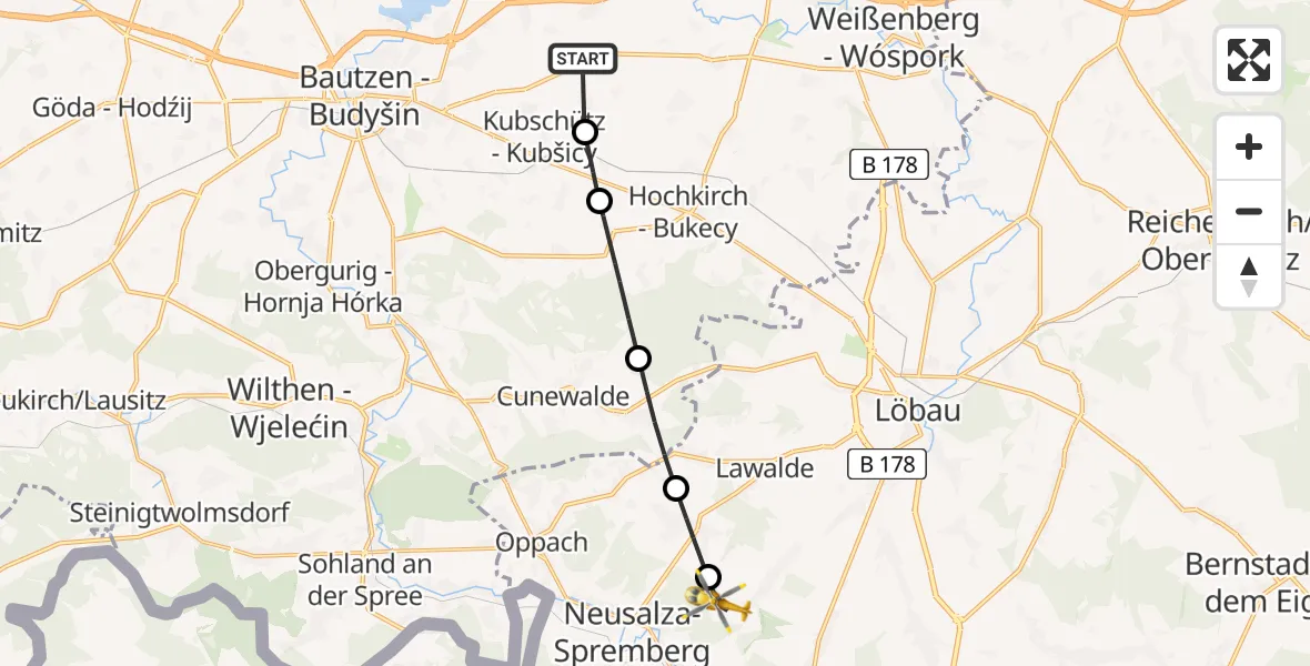 Flugroute Rettungshubschrauber Bautzen Flugplatz - Dürrhennersdorf, 23 Juli 2026, 17:06